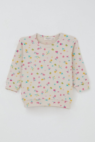 Breeze Kız Bebek Pijama Takımı Omuzdan Patlı Renkli Çiçek Desenli 4 Ay-1 Yaş, Krem Krem