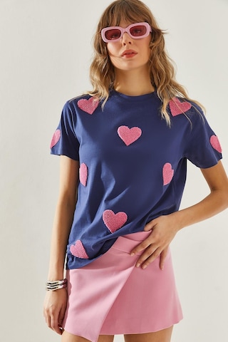 Shade Kadın Süzene Kalp Nakışlı Basic T-shirt 60251208 - Lacivert