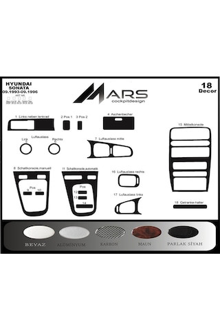 Hyundai Sonata Konsol-maun Kaplama 1993-1996 18 Parçabeyaz