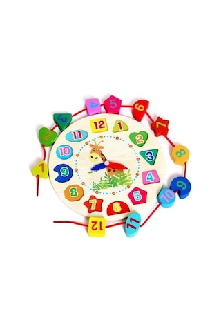 Zhltoys Eğitici İp Dizme Ahşap Saat Oyuncak