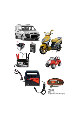 Tr Akü Şarj Cihazı - Araba Motosiklet Tekne Aküleri Akülü Çocuk Araçları İçin 6 Volt Ve 12 Volt