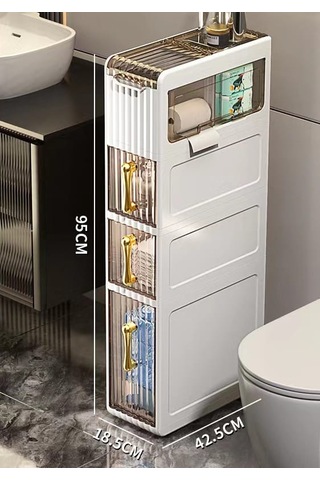 Banyo, Yatak Odası, Çamaşır Odası 4 Katlı Çekmeceli Dolap Beyaz - Gri