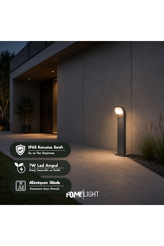 Fonelight Naja 50 Cm Led Bahçe Bollard Aydınlatma Direği Antrasit Alüminyum Ip65 Peyzaj Yürüyüş Yolu Aydınlatması 9w 3000k