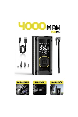Enshall 4000 Mah Şarjlı Lastik, Bsiklet,oto Hava Kompresörü