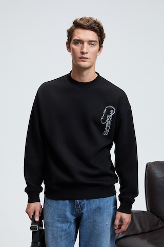 ALDEN Erkek Yuvarlak Yaka Göğsü Ve Sırtı Baskılı Relaxed Fit Siyah Sweatshirt