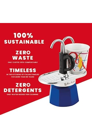 Set Mini Express Ocak Üstü Espresso Pişirici +2 Cups Kandinsky Serisi, Mavi