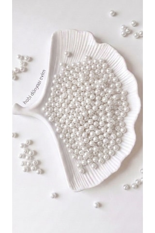 25 Gram 6 Mm Beyaz Renk Plastik İnci Boncuk, Aksesuar Takı Yapım Boncuğu Çanta Boncuğu 190-200 Adet