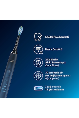 Philips Sonicare Diamond Clean 9000 Şarjlı Diş Fırçası,Seyahat Kabı,Sonicare App - Siyah HX9911/88