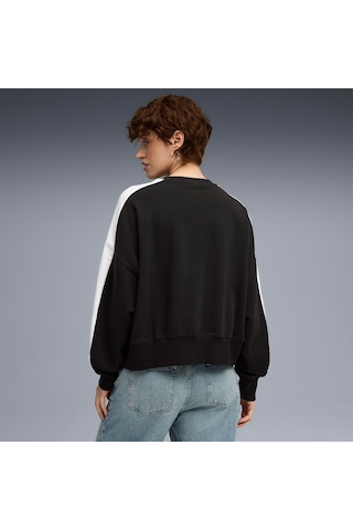 Puma T7 Over Oversized Crew Kadın Siyah Yuvarlak Yaka Sweatshirt Siyah