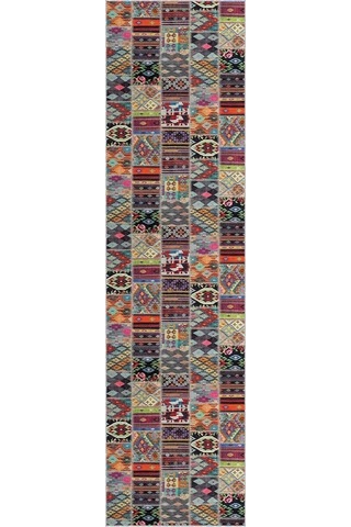 Makinede Yıkanabilir Kaymaz Tabanlı Patchwork Rulo Yolluk Halı Ar980, Çok Renkli, 100 X 350