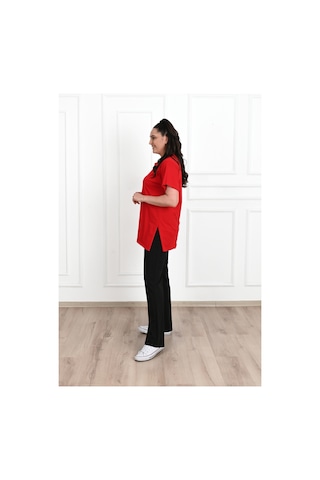 Kadın Bisiklet Yaka Yırtmaç Detaylı Büyük Beden Tshirt 9633-22 001