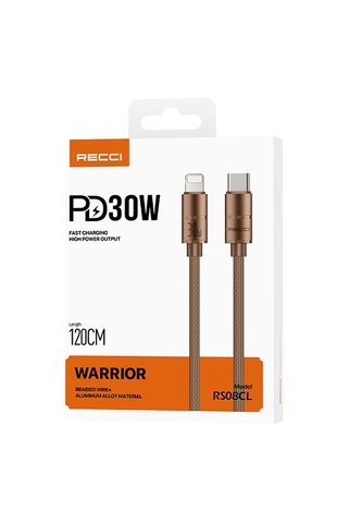 Recci RS08CL Warrior Serisi 30 W Lightning Pd Hızlı Şarj Kablosu 1.2 M Desert Gold