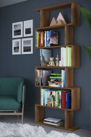 Dekorfim DF07101BR 6 Raflı Tek Modül Zigzag Kitaplık Çalışma Odası Ofis Kitaplık