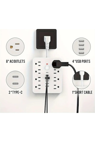 Suofeng 14 Lü Çoklu Şarj Ve Güç Paneli: 8 Priz, 4 Usb, 2 Type-c İle Hızlı Şarj Ve Güvenlik Özellikli Ev & Ofis Çözümü