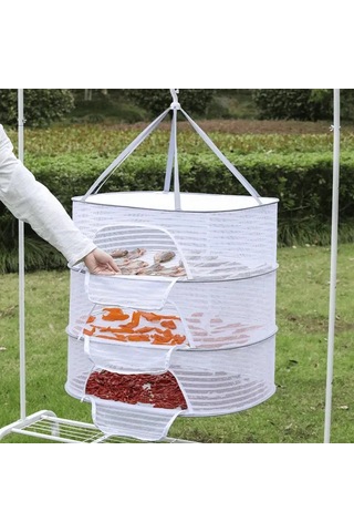 Elmpaly 1 Seviyeli Kapaklı Katlanır Gıda Kurutucu - Balık Sebze Meyve İçin Taşınabilir 3 Katlı Izgara Çerçeve Kampçılık Bahçe Kullanımı Gıda Sınıfı Polyester Ahşap