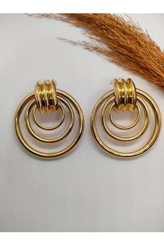 Sapphire Store Gold Renk 3 Halka Küpe Altın