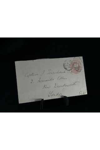 İngiltere Klasik Dönem 1879 Victoria Dönemi Pink Penny Kendinden Pullu Antiye Zarf Varış Damgalı