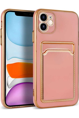 Apple Uyumlu iPhone 11 Kılıf Zore Bark Kartlıklı Kapak Rose Gold