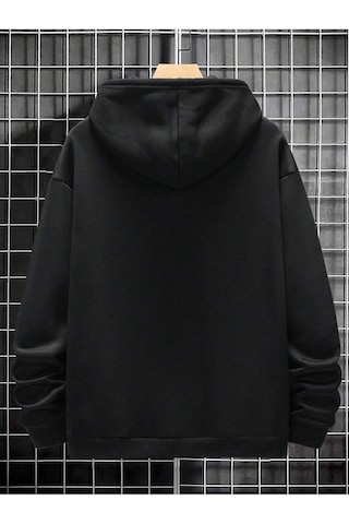 Geyik Boynuz Fermuarlı Hırka Sweatshirt - Siyah Baskılı Oversize Kışlık Kalın Kapüşonlu Siyah