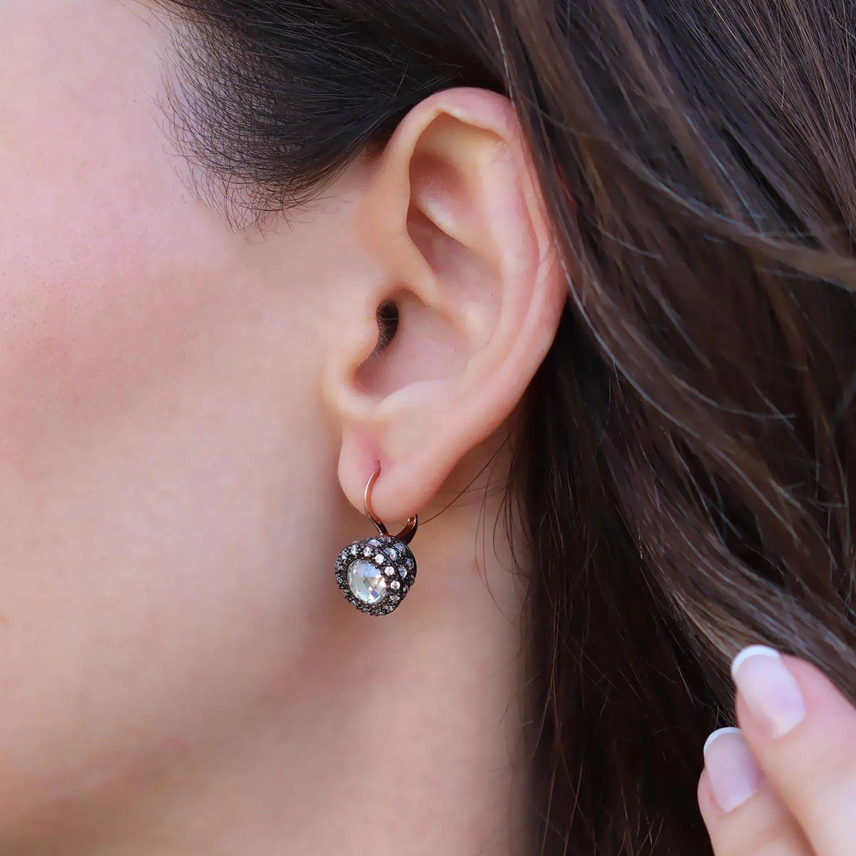 Elmas Montür Taşlı Rose Gold Gümüş Küpe Gümüş