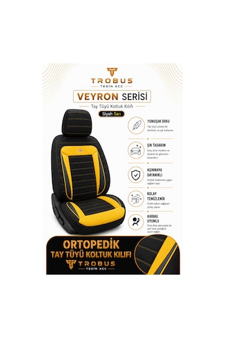 Veyron Serisi Tay Tüyü Ortopedik Koltuk Kılıfı 5'li Takım Siyah Sarı