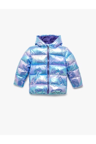 Koton Kapşonlu Fermuarlı Parlak Şişme Mont Mavi 6wkg20023aw Mavi