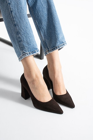 Dericia Shoes Victory Kadın Hakiki Deri Süet Yüksek Kalın Topuklu Ayakkabı Kahverengi