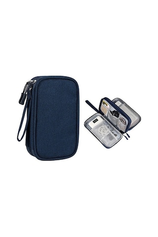 Fastbuy Siyah Dijital Aksesuar Depolama Çantası 21x12.5x6 Cm, Su Geçirmez 2 Bölmeli Taşınabilir Elektronik Organizatör