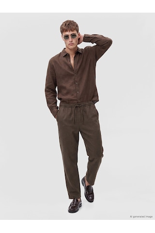 Lcw Vision Kahverengi Regular Fit %100 Keten Erkek Gömlek