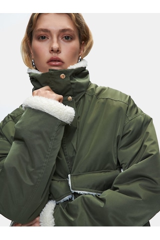 Kürk Detaylı Önü Cepli Yeşil Mont Yeşil