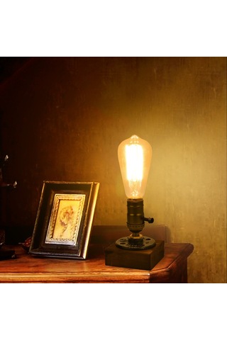 Reedark E27 Ampulü Hariç Retro Endüstriyel Ahşap Masa Lambası - Elden Yapımı Dekoratif 40w Led Uyumlu Oturma Odası/ofis Işığı Şeffaf