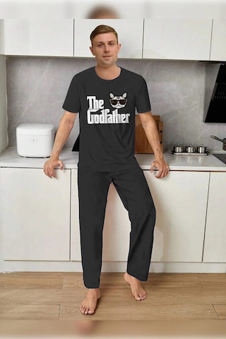 Tampap 2170 Kısa Kollu Erkek Baskılı Pijama Takımı Antrasit