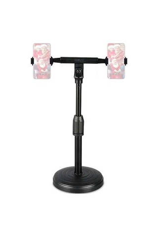 Sandwich Siyah Masaüstü Çift Telefon Tutucu, 22-32cm Yükseklik Ayarlanabilir, 360 Döner, Yayın, Tv İzleme İçin Esnek, Online D