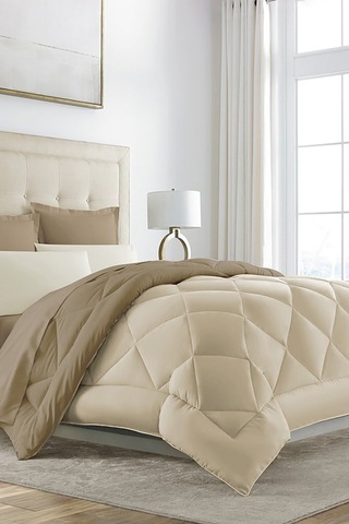 Alla Turca Çift Taraflı Lux Silikon Yorgan - Çift Kişilik Özel Çantalı Krem-sütlü Kahve