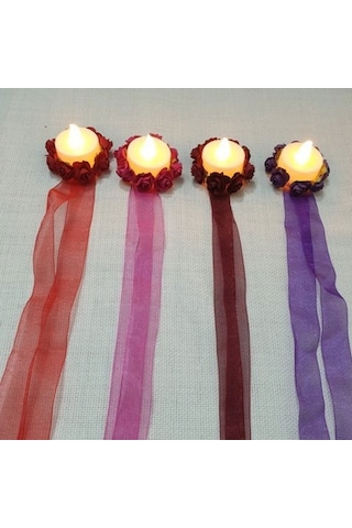 Led Işıklı Kına Gecesi Mumu El Gülü Kağıt Güllü 10 Lu