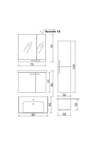 Denko Terra 80 Cm Mdf Banyo Dolabı Takımı + Boy Dolabı, Alize Çok Renkli