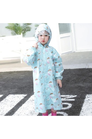 Karikatür Çocuk Suya Dayanıklı Yağmurluk Mavi