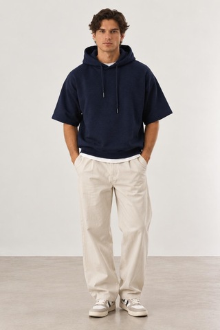 Alexandergardi Cropped Kapüşonlu Kısa Kollu Sweatshirt Lacivert