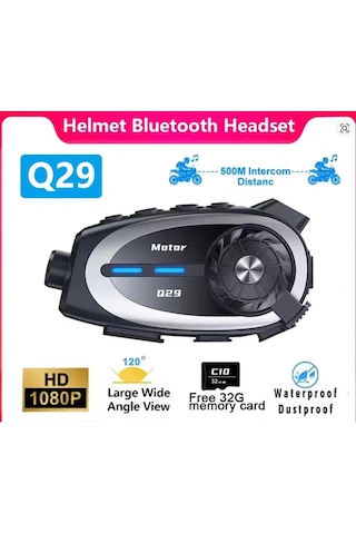 Nvg Q29 Motosiklet Kask Bluetooth Kulaklık Su Geçirmez Intercom Eşleşmeli 1080p Kamera Geniş Açı