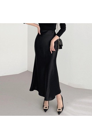 Vonda Kadın Yaz Yüksek Bel Düz Renk Bol Kloş Etek Siyah