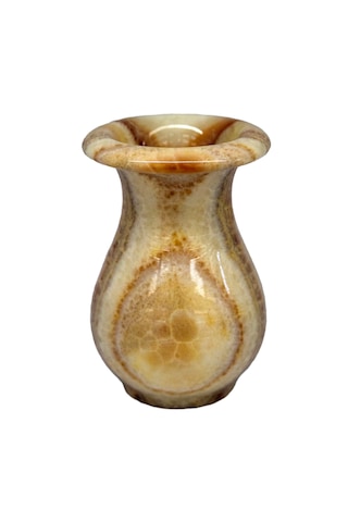 Oniks Doğal Taş Kupa Vazo - Damarlı Akik Taşı Dekoratif Vazo