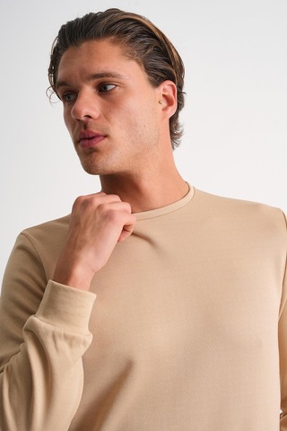 Alexander Gardi Alexandergardı Uzun Kollu Bisiklet Yaka Basic Sweatshirt Bej