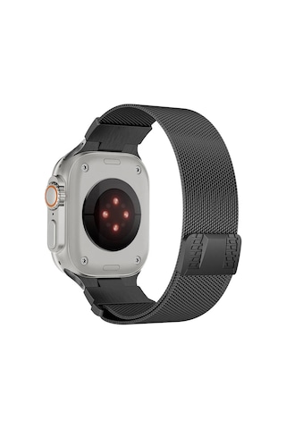 Apple Uyumlu Watch Ultra 49mm Akav Krd-107 Metal Hasır Kordon-siyah