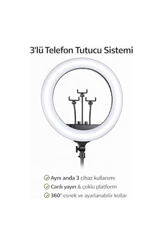 21 İnç 54 Cm Profesyonel Ring Light 210 Cm Ayarlanabilir Tripodlu, 3'lü Telefon Tutuculu, 3 Işık Modlu, Parla