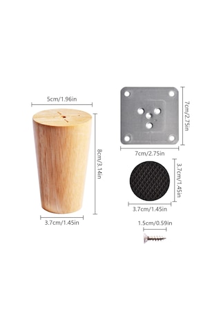 4 Adet 8 Cm Masif Ahşap Dolap Ayak Desteği Ahşap Mobilya Ayakları, Montaj Plakası, Vidalar Ve Sabit Plaka İle Masif Ahşap Yedek Ayaklar Diğer