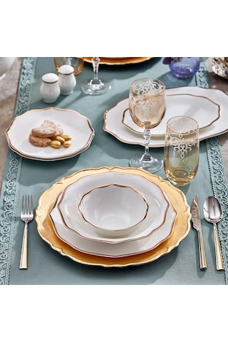 Bernardo Karen 58 Parça 12 Kişilik Bone China Yemek Takımı Beyaz - Altın