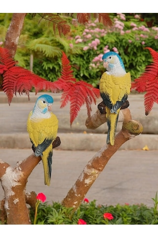 2 Adet Sarı El Boyaması Muhabbet Kuşu Duvar Balkon Bahçe Süsü