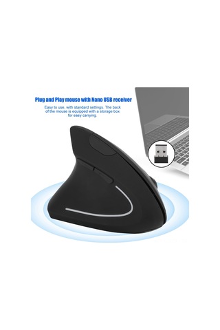 Konesam Sol El Ergonomik Dikey Kablosuz Fare - 3 Seviye Dpı, 6 Programlanabilir Tuş, Otomatik Enerji Tasarrufu, Siyah Pil Dahil Değil