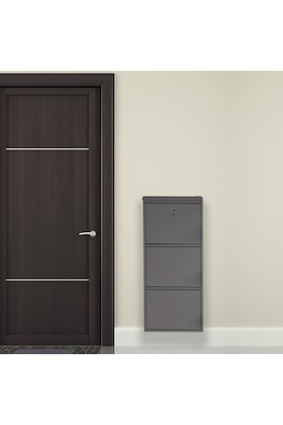 Kilitli 3'lü Metal Ayakkabılık - Antrasit