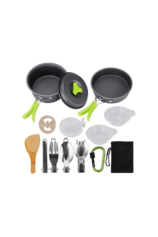 HallowTaşıma Çantasıyla Kamp Tencere Seti Gümüş 15 Adet